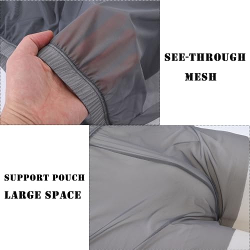 JINSHI Men's See Through Mesh Boxers Sexy Silk Underwear Sheer boxer trunk, Athletic Ultra-thin Split Loose Shorts Grey M3