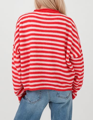 MISSACTIVER Women's Striped Cardigan Open Front Button Down Long Sleeve Loose Casual Knitted Sweaters 2025 Fall Outfits Work3