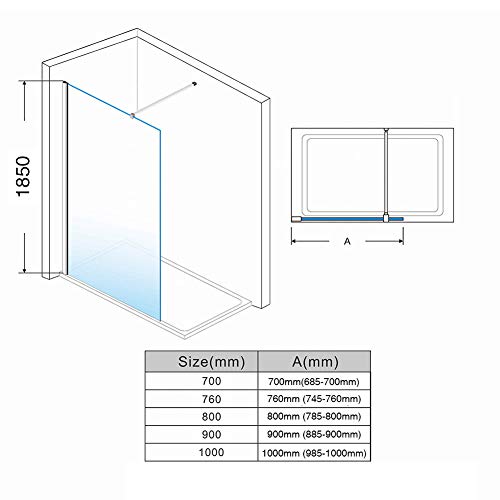 ELEGANT 760mm Walk in Shower Enclosure 6mm Tempered Safety Glass Wetroom Shower Screen Panel