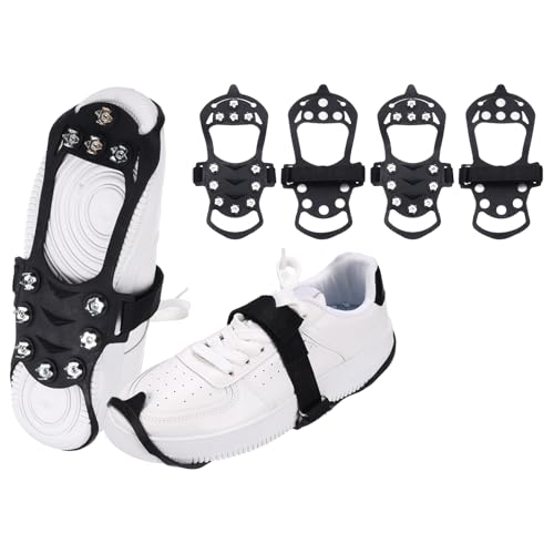 Crampons à glace en caoutchouc noir taille L avec 11 pointes en acier pour chaussures lot de 4