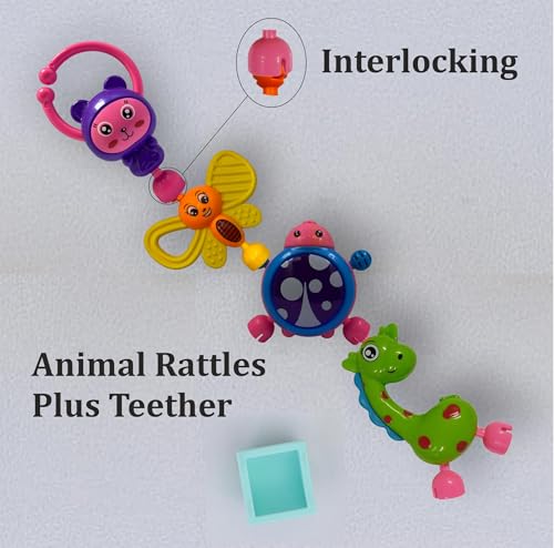 Image of 8-Piece Colorful Rattle & Teether Combo Set - BPA-Free Rubber Sensory Toys for Infants (0-2 Years, 3+ Months Ready)