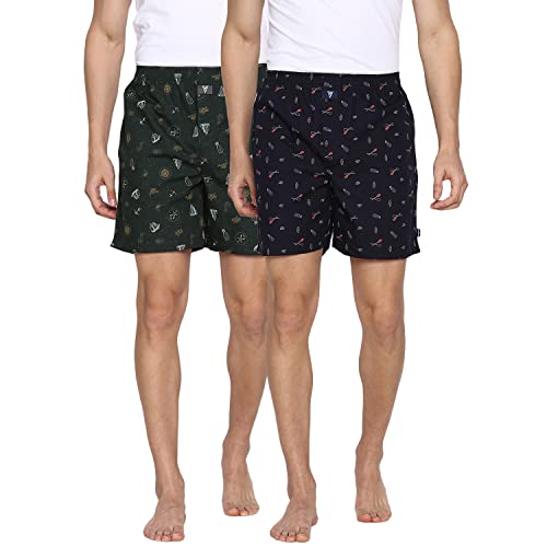 Image of Van Heusen Men Boxer Shorts- Pack of 2 | 100% Mercerized Cotton for Softer handfeel | Relaxed Fit | Dual Pockets | Superior Lustre | Slide Slits for Extra Ease of Movement | Fun Prints | Style 10112