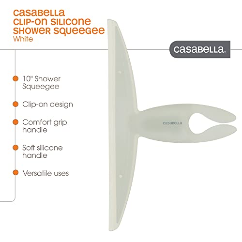 Image of Casabella, White 44037 Clip on Silicone Squeegee, 10-1 /8 inch x 1-1 /4 inch x 6-3 /4 inch h