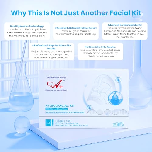 Image of A+ Hydra Facial Korean Monodose Kit | 6 Step Facial Kit with Sheet Mask & Rubber Mask | Fermented Rice Water & Ceramides | Nourishment, Hydration & Glowing Skin | For Men & Women