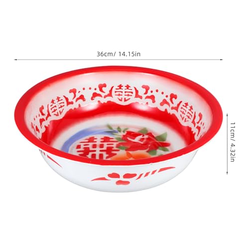 Gran Tazón Vintage de Esmalte Rojo Floral 36cm miniatura 2