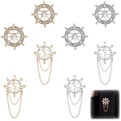 SUPERFINDINGS 8pcs 2 Estilo 2 Color Ancla Náutica Broche Cristal Rhinestone Pin de Seguridad Estilo Marinero Etiqueta Pin Insignias de Dirección Traje Vintage Decoración para Fiesta
