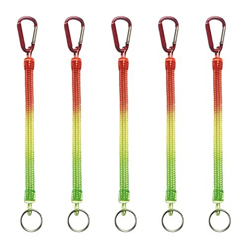 Misazy Spiralkabel Schlüsselanhänger, 5 Stück Spiral Schlüsselanhänger Karabiner Schlüsselanhänger Schlüsselanhänger Ausziehbar mit Karabiner für Schlüssel Brieftaschen Handys Rucksäcke Cover