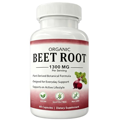 Organic Beet Root-1300mg,Vegan, Non-GMO & Gluten Free, 60 Count(1pc)