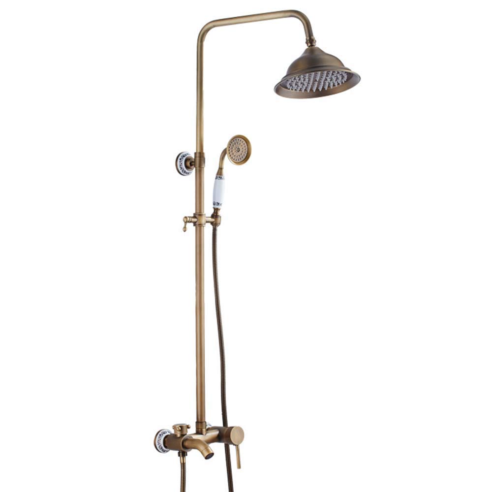 System natryskowy Rubbed Bronze 8" okrągła deszczownica mosiężna z ręczną słuchawką prysznicową i baterią prysznicową, Bthroomshower.