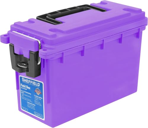 Image of Sheffield 12632 Ammo Storage Box, Stackable .30 Cal Field Boxes, Water and Dust Resistant, Lockable Storage Box with Handle, Secures Hunting Gear, Supplies, & Bullets, Made in USA, Purple(Pack of 6)