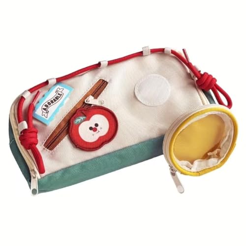 Image of Canvas School Bag Pencil Case, 3 Layer 6 Compartment Large Capacity, Aesthetic Pencil Pouch for Stationary, Cute Stationery for Kids, Pencil Case for Girls & Boys (Olive Green Dori)