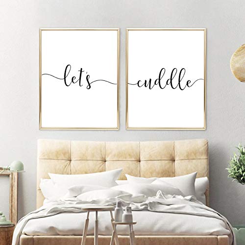 Master Bedroom Sign Art Print Let's Cuddle Quote Canvas Schilderij Zwart Wit Moderne Minimalistische Poster Wall Art Decor 40x60cm-2 Stuks Frameloos - Afbeelding 5