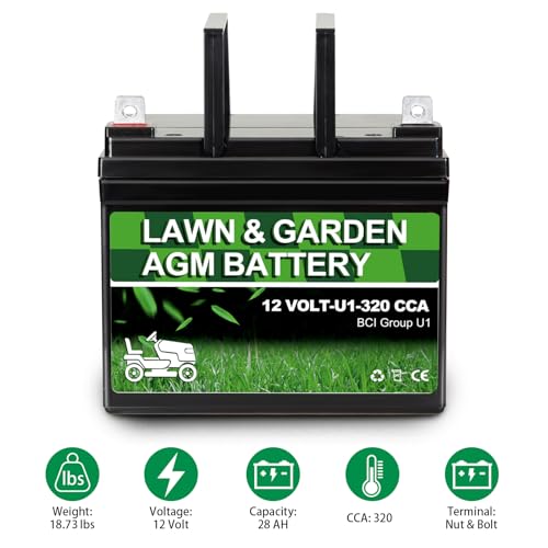 Image of WEIZE Lawn Garden AGM Battery, 12V 320CCA BCI Group U1 SLA Starting Battery for Lawn, Tractors and Mowers, Compatible with John Deere, Toro, Cub Cadet, and Craftsman