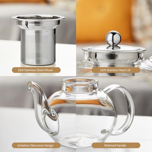 Glass Teapot with Removable Infuser, 20 oz/600ml Glass Tea Pot Small Borosilicate Tea Steeper Kettle with Loose Leaf Tea Strainer For Flower Blooming Tea, ClearTea Maker Pitcher - Image 6