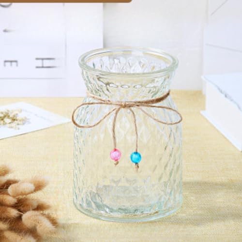 Jarrón de Cristal Transparente, jarrón de Vidrio soplado a Mano, jarrón de 6.3 Pulgadas de Alto con patrón de Diamante para decoración de Centro (Clear) (Clear)