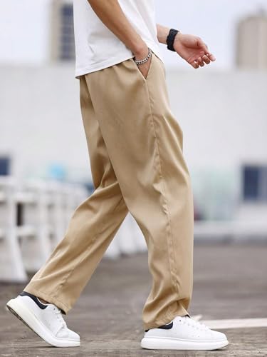 Men's Pants Men Solid Color Drawstring Waist Pocket Pants Casual3
