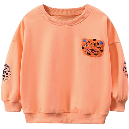 MUJOQE Pull fille pour enfants T-shirt à manches longues en coton Sweat-shirt d'hiver Vêtements à manches longues Hauts 1-7 ans, Orange Tigre., 116