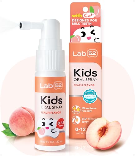 LAB52 Kids Oral Spray Toddler Toothpaste Helper for Daily Oral Care and Fresh Breath Children Approved with Fluoride Free for Newborn to Preschoolers Xylitol Peach Flavor