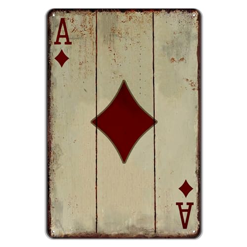 Vintage Poker Wall Decor Metal Sign Retro tin Sign Wall Decorative Signs for Man Cave Home Cafe Pub bar Shop 12x8 Inch Dianmond Ace