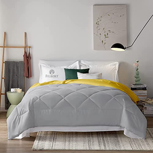 Image of Filbert - Super Comfort Microfiber 500 GSM Reversible Winter Comforter for Double Bed Rajai /Blanket Diamond Stitch (90 inch x 100 inch Inches /228cm x 254cm) - Comforter Double Bed|Silver /Gold Yellow
