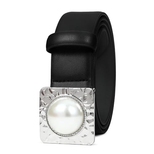 Black Belt with Square Buckle with Pearl Decorate Synthetic Leather Fashionable Waist Belt for Jeans2