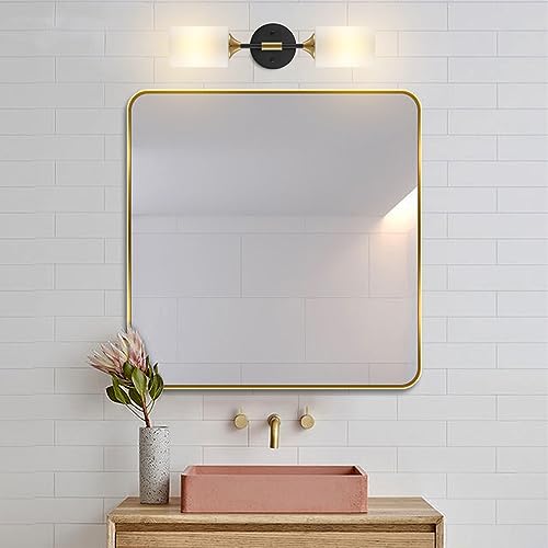Byoliima Industrial Mid Century Wall Sconce 2-Lights With White Cylinder Glass Shades Modern Bathroom Vanity Wall Lamp Matte Black And Gold Brushed Brass Finished Wall Light Fixture thumb #1