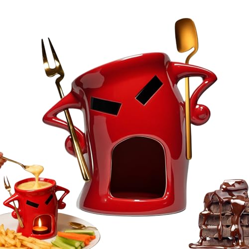 Generico Fondue - Calentador de queso disolvente de cerámica | Tenedor y cuchara para fondue | para fresas, galletas, , reuniones familiares, veladas románticas