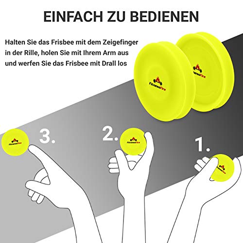 3er Set Mini Frisbee - Die kleine Frisbee fliegt über 60 Meter weit - Die Neue Trendsportart - Alternative zur gewöhnlichen Frisbeescheibe – Schwimmt im Wasser (Neongelb)