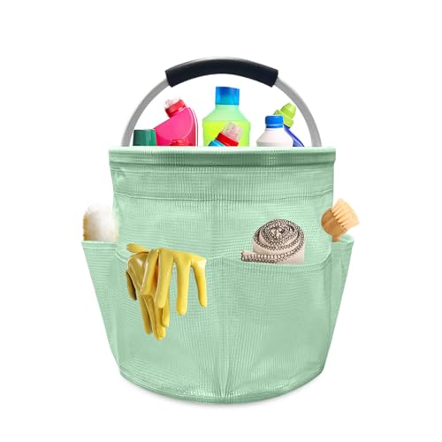mumisuto Cesto Per La Conservazione Dei Prodotti Per La Pulizia,Cestino Porta Attrezzi con 6 Tasche Esterne,Cestino Portaoggetti Pulizie Pieghevole in Tessuto Oxford,Impermeabile,per Shopping (Verde)