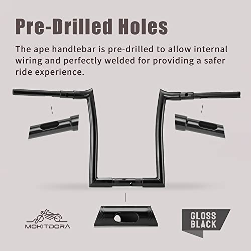 Mokitdora Road Glide Handlebar 16" Rise 1-1/2 Fat 1.25" Clamp Ape Hangers Handlebar Compatible With Harley Touring 2015-Up Fltrx/Fltrxs/Fltru, Upgraded Gloss Black #TOP4