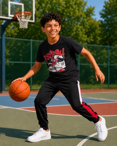 Image of Pro Athlete Boys Pants Set - 3 Piece Active Short Sleeve Graphic Tees Athletic Shorts and Jogger Sweatpants for Boys