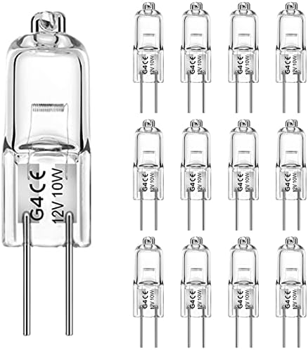 WeshLMPO G4 Halogen Bulbs 10w G4 12v 10w Bulb 2 Pin Warm White 2700K Dimmable G4 Halogen Light Bulbs for Kitchens Cooker Hood and Bedrooms 12 Pcs