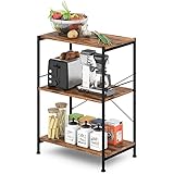 JRAO Regal Küche Lagerregal Mikrowellen Regal Metallregal mit 3 Ablagen Regale Abstellraum Standregal Schwerlast Regale für Kellerraum Balkon Wohnzimmer Speisekammer Schwarz Stahl + Holz