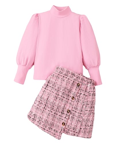 Image of Toddler Girl Clothes Fall Winter Girls Clothing Set Long Sleeve T-Shirt Tops & Plaid Mini Skirts Dress 2Pcs Outfits