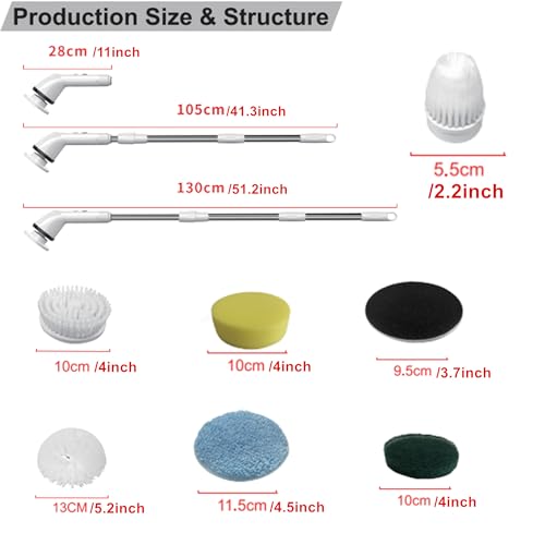 Image of Electric Spin Scrubber, Rechargeable Cleaning Brush with 7 Replaceable Brush Heads, Cordless and Portable Power Scrubber, Electric Bathroom Scrubber for Cleaning Tile, Floor, Window, Tub, Car