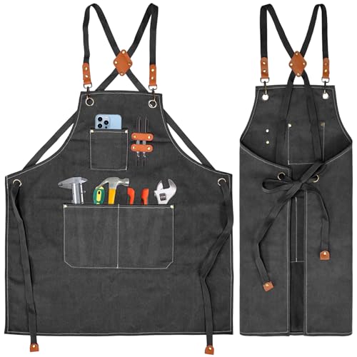 KOOOGEAR Grembiule Multifunzionale in Tela, Grembiule da Lavoro, Grembiule per Saldatore, Grembiule da Cucina per Barbecue, con Cintura Regolabile, Grembiule in Lino Adatto per Cucina, Giardino