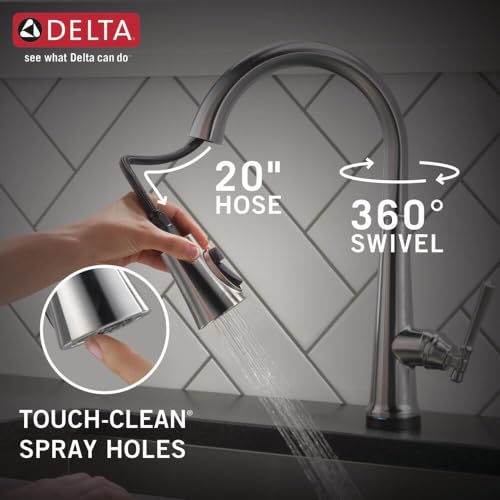 Image of Delta Faucet Emmeline Matte Black Kitchen Faucet Touch, Touch Kitchen Faucets with Pull Down Sprayer, Kitchen Sink Faucet, Kitchen Faucet Black, Touch2O Technology, Matte Black 9182T-BL-DST