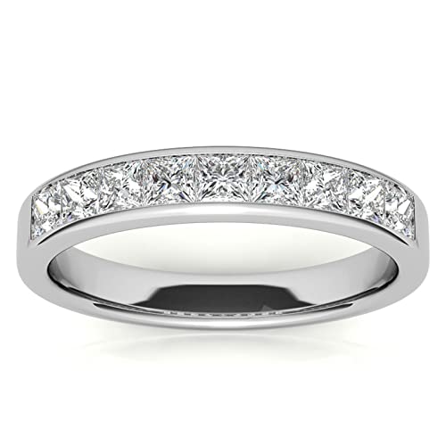 1.2 Carat Eternity Bands for Women, Princess Cut Moissanite Channel Anniversary Ring Sterling Silver Wedding Rings