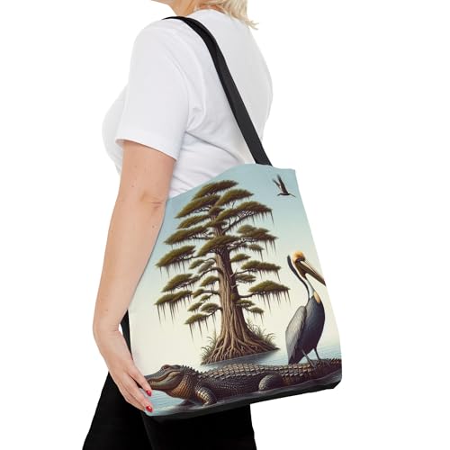Premium Tote Bag with Reinforced Stitching - Alligator, Cypress Tree, Brown Pelican - Symbols of Louisiana4