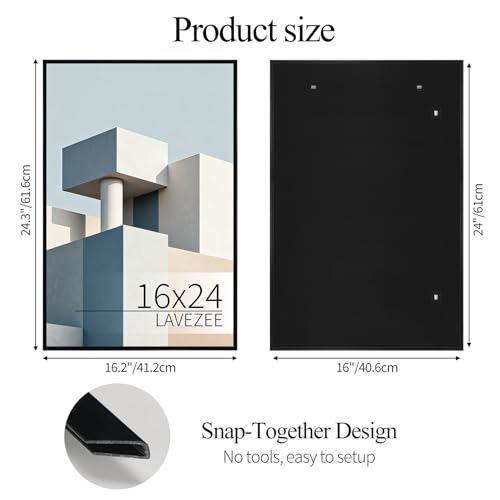 Image of Lavezee 16x24 Poster Frame Black, 6 Packs Lightweight 16 x 24 Poster Frames for Wall Mounting, Display 16 by 24 Pictures, Posters & Art Prints Vertically or Horizontally