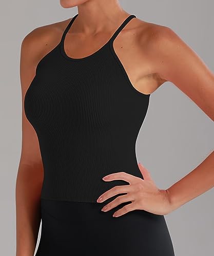 Image of Sunzel Ribbed Crop Tank Top for Women Seamless Racerback Camisole | Buttery Soft Nylon Spandex, Opaque No See Through, Stays in Place, Unpadded, Slim Fit, No Shrink, Yoga Workout Gym Casual