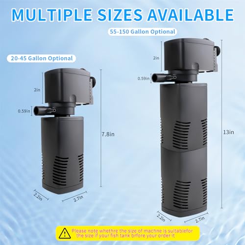 Coospider-Repta FISH TANK FILTER 55-150 GALLON Aquarium Filter For 55-150 Gallons Tank, Internal Fish Tank Filter, Powerful Pump Submersible For Large Fish Tanks, Turtle Tanks, Kois Aeration Deodorization Wave Making Decontamination Filter System thumb #5