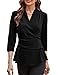 XL Gurt günstig Kaufen-GRACE KARIN Bluse Schwarz Damen Elegant Tops 3/4 Ärmel V-Ausschnitt Oberteil Einfarbig Slim Fit Business Hemden Tunika Bluse mit dekorativer Gürtel 2XL