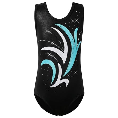 XIUsheUA Maillot de Danza Leotardo de Gimnasia de Diamante for niñas, Mono Degradado, Ropa de actuación sin Mangas, Traje de práctica, Trajes de Ballet Maillot Danza Mujer(Black Blue,4A)