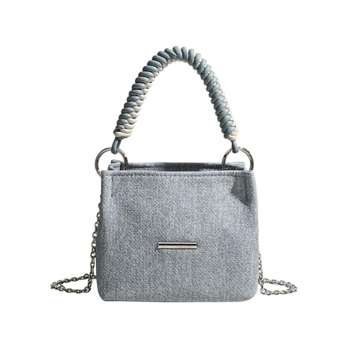Denim Bucket Bag with Rope Handle Small Chain Strap Compact Cute Y2K Jean Vintage Retro Handbag