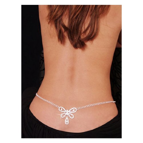 Deja Beauty of USA Sexy Hot Rhinestone Butterfly Belly Chain / Lower Back Jewelry
