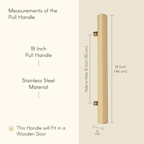 Image of LAPO 18 Inch Square Pull Handles for Main Doors | Stainless Steel Build Wardrobe Handles | Fits with 30-100mm Doors | Gold Finish | Compatible with Wooden & Glass Doors| 3 Year of Warranty