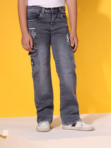 Image of Sky Heights Boy's Solid Cargo Jeans Mid Rise Regular Fit