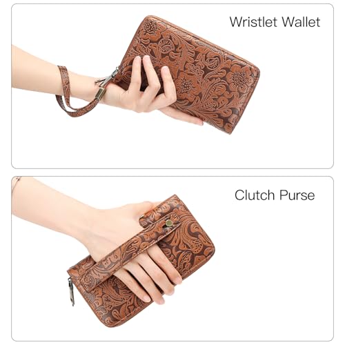 GOIACII Women's Wallet Wristlet Ladies Phone Purse RFID Blocking Large Card Holder Double Zip Grip Strap Vegan Leather2