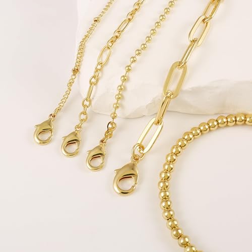 Waterproof Gold Chain Bracelet For Women Non Tarnish,14K Gold Plated Stainless Steel Link Dainty Bracelets Stake Layered Bracelet Set Hypoallergen Gold Jewelry